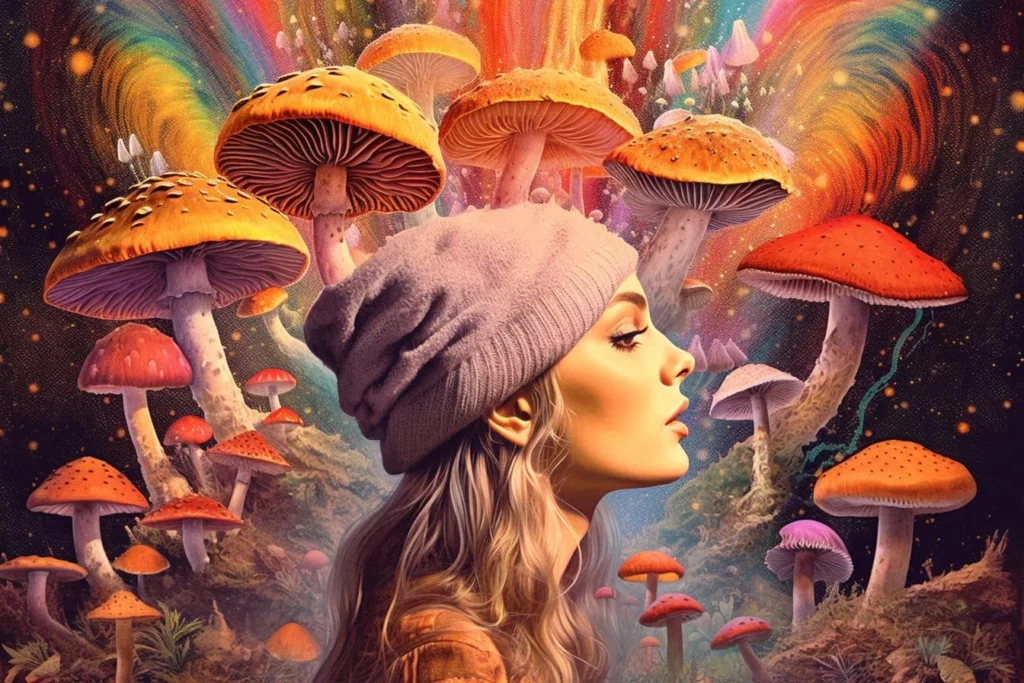 Woman embarking on a creative journey through the use of psychedelic mushrooms